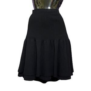 Valentino Studio Vintage Black Wool Layered Knee-Length Full Skirt